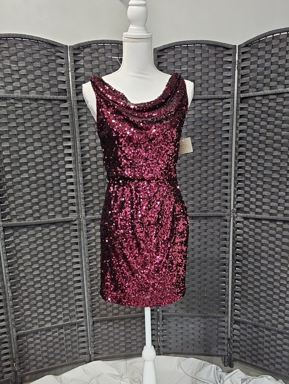 Aidan Mattox Fuchsia Sequin Cowl Neck Mini Dress